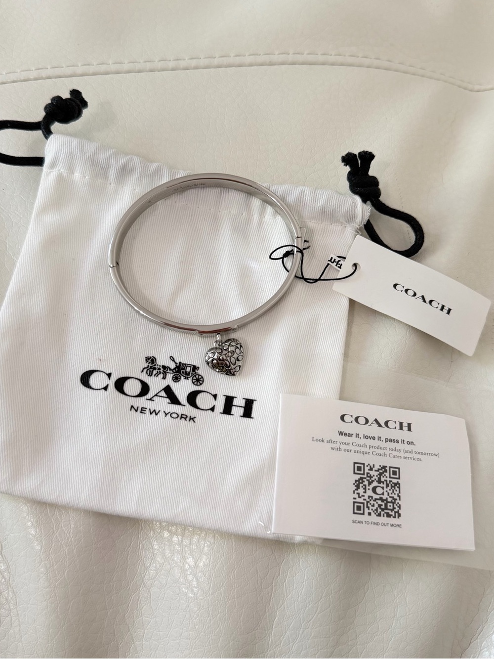 New Rare Coach Silver Heart Charm Bracelet